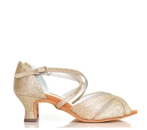Dansebutikken Anna Kern guld glimmer dansesko med 5 cm hæl>Dame Brudesko | Salsasko Damer
