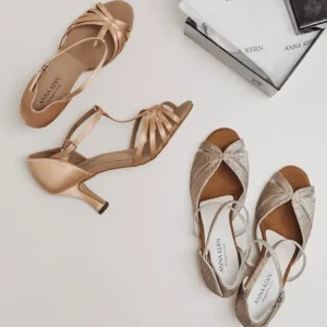 Dansebutikken Anna Kern guld glimmer dansesko med 5 cm hæl>Dame Brudesko | Salsasko Damer