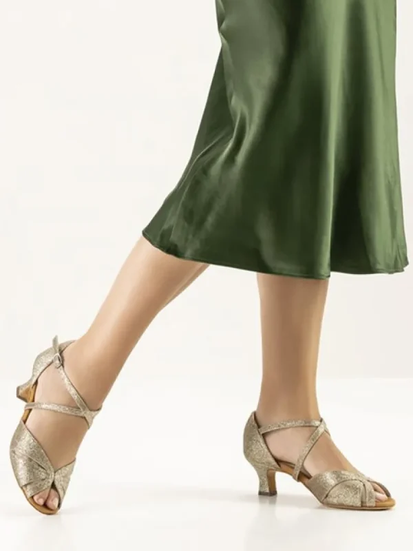 Dansebutikken Anna Kern guld glimmer dansesko med 5 cm hæl>Dame Brudesko | Salsasko Damer