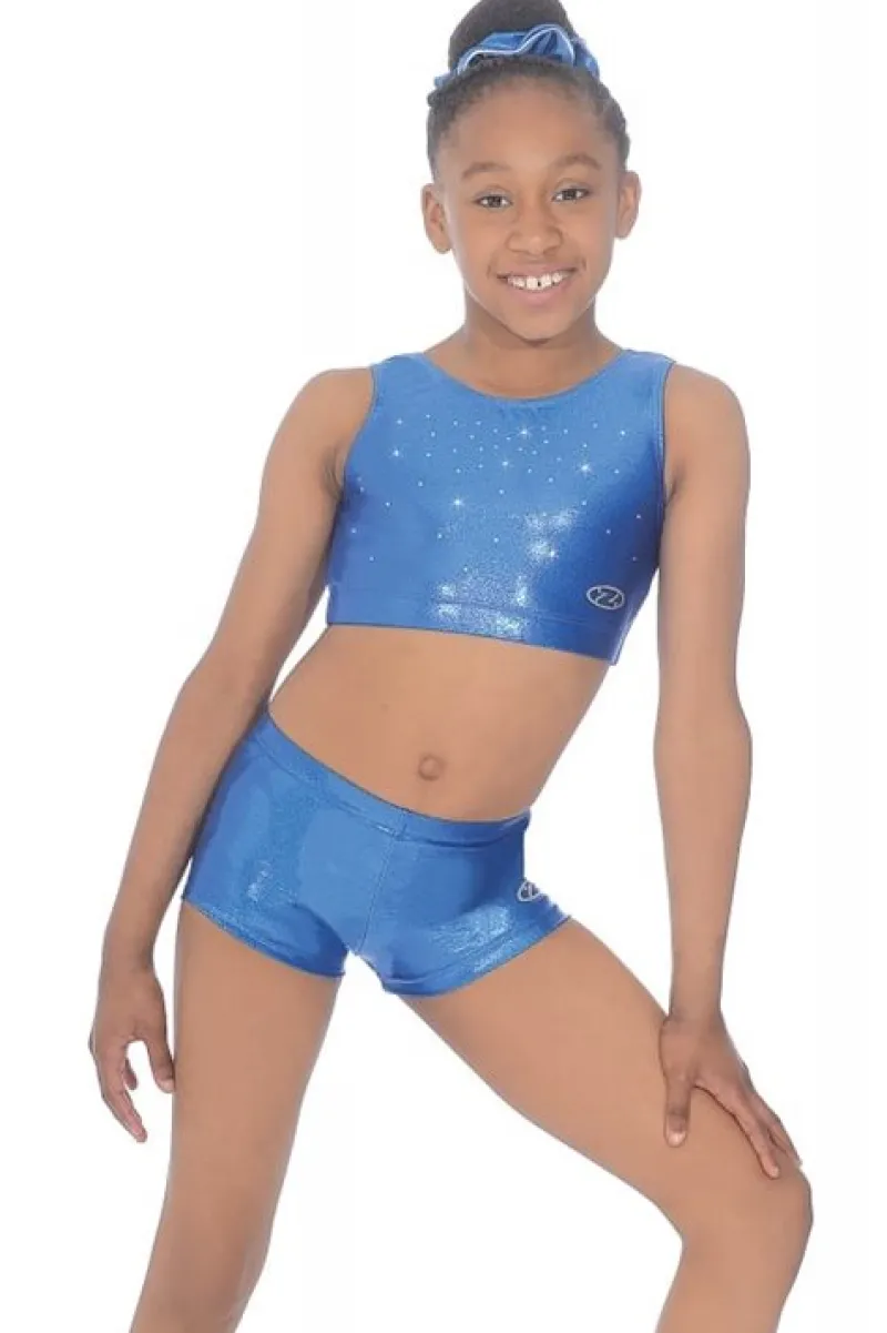bl_blank_gymnastik_top_me_1.webp Dansebutikken Blå blank gymnastik top med sten til piger The zone> Overdele Piger