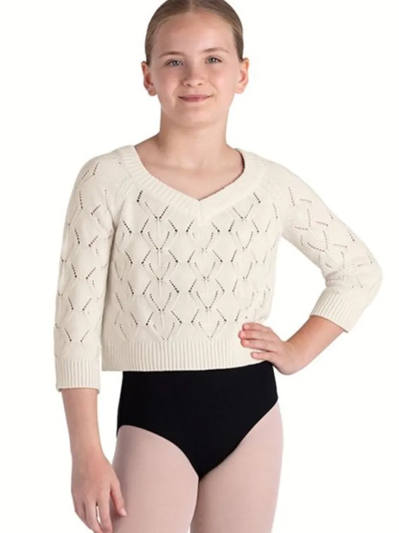cremefarvet_striktrje_i_b_0.webp Dansebutikken Cremefarvet striktrøje i bomuld til piger Bloch>Børn Ballet Underdele Børn