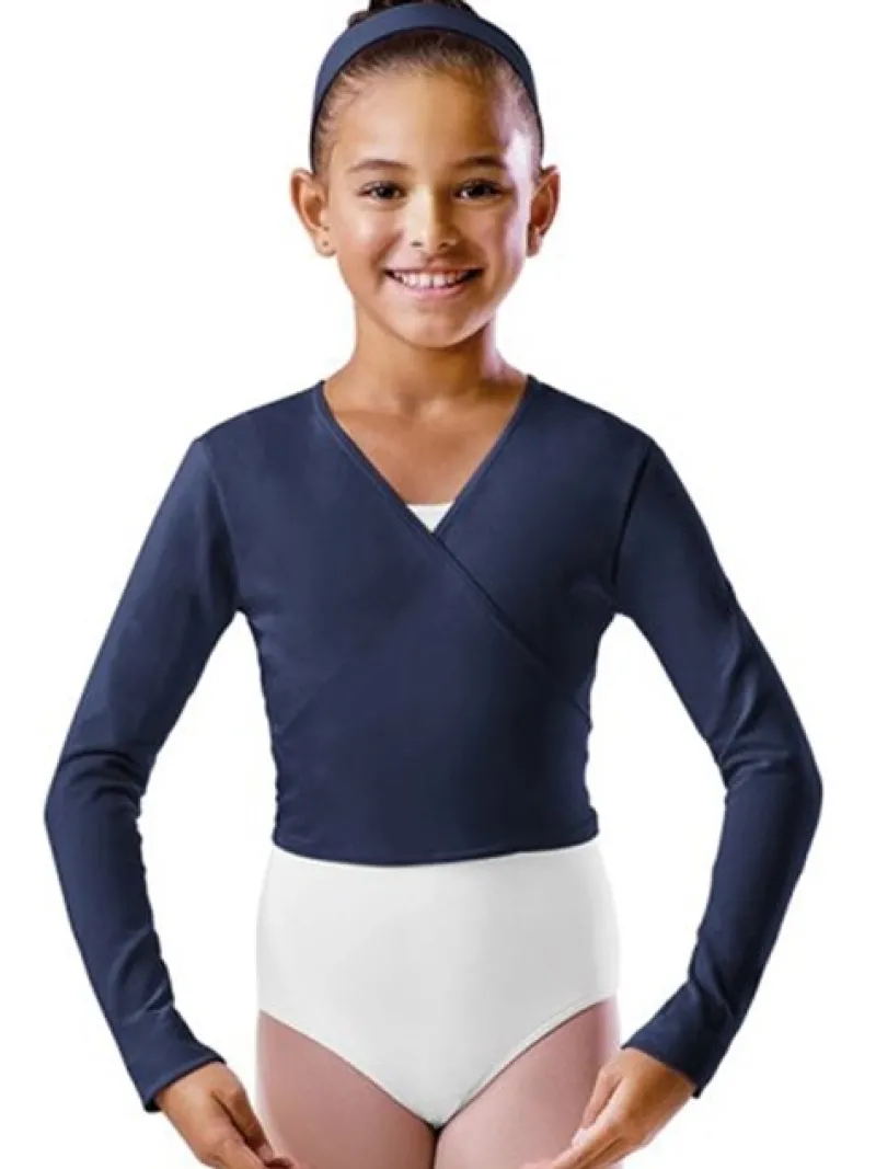 crossover_marinebl_overde_0.webp Dansebutikken Cross-over marineblå overdel til piger Bloch>Børn Ballet Toppe Børn