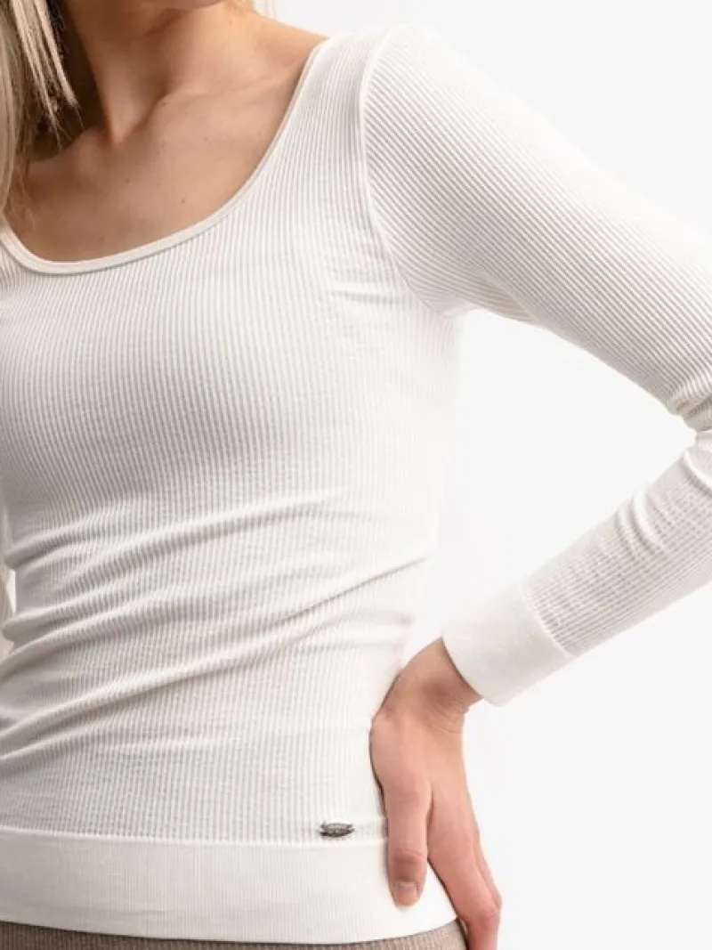 drop_of_mindfulness_jessy_1.webp Dansebutikken Drop of Mindfulness Jessy hvid seamless rib bluse>Dame Pilates Overdele | Yogabluser