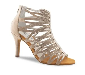 Dansebutikken Flot Anna Kern beige dansesko med rhinsten>Dame Salsasko Damer | Tangosko Damer