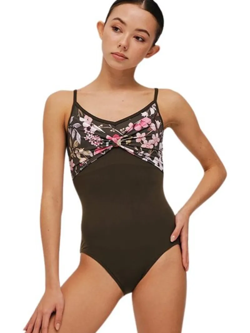 grishko_brun_dragt_med_sm_0.webp Dansebutikken Grishko brun dragt med smukt blomster print og stropper>Dame Balletdragter Damer