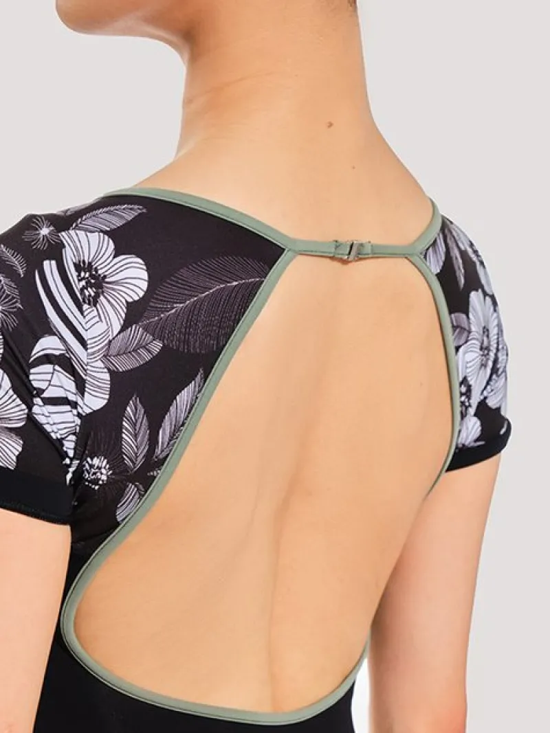 grishko_dragt_i_sort_med__1.webp Dansebutikken Grishko dragt i sort med korte ærmer og grafisk print>Dame Balletdragter Damer