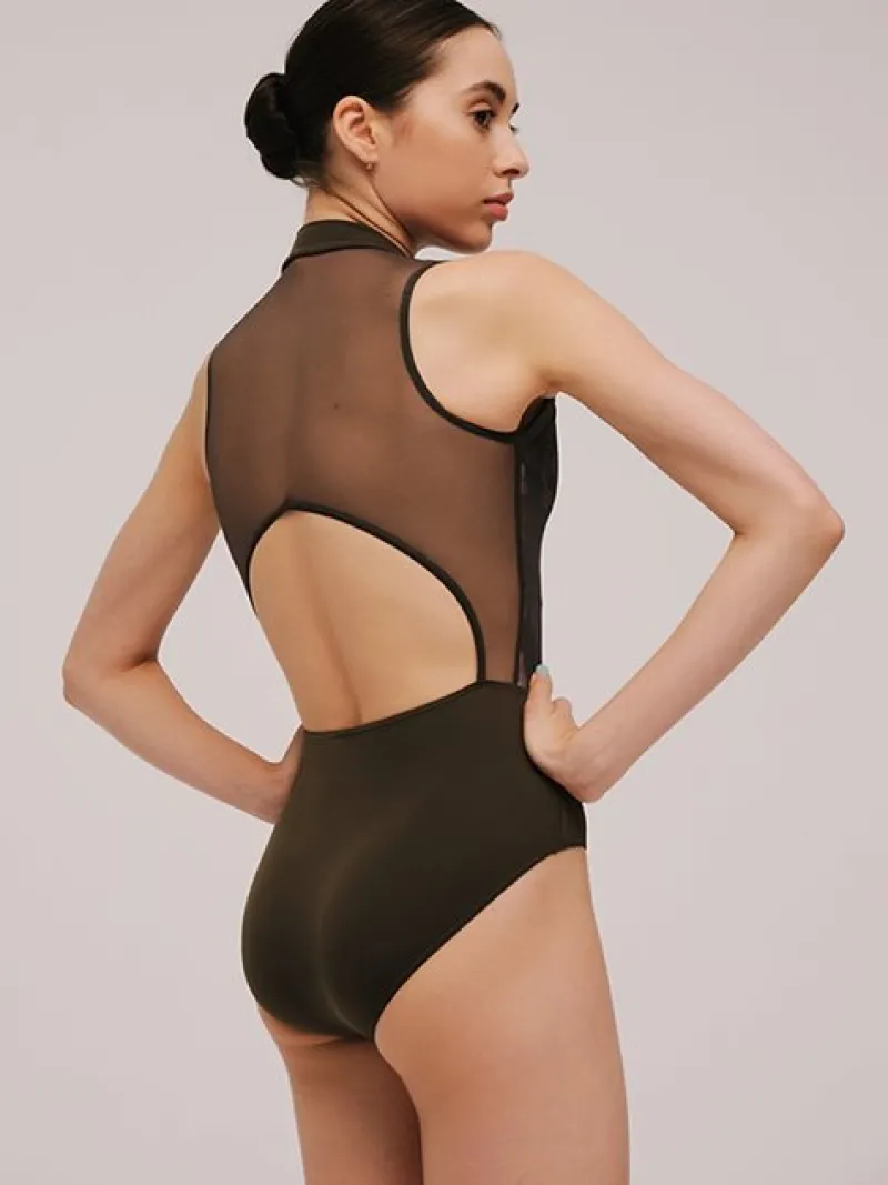 grishko_mrk_oliven_hjhals_2.webp Dansebutikken Grishko mørk oliven højhalset dragt med smukke detaljer>Dame Balletdragter Damer