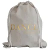 Dansebutikken Hør rygsæk/mulepose med guld DANCE skrift> Dansetasker