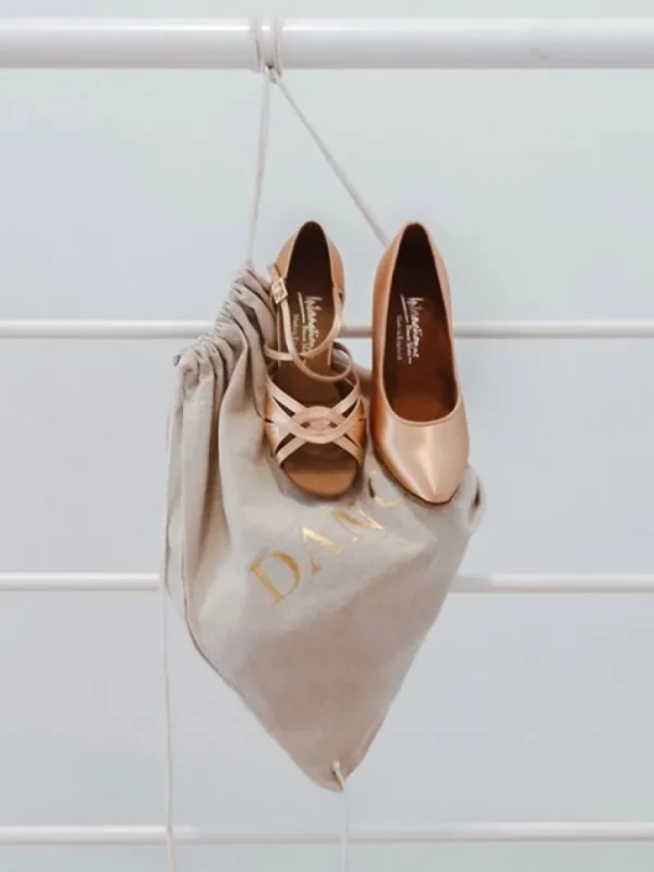 Dansebutikken Hør rygsæk/mulepose med guld DANCE skrift> Dansetasker