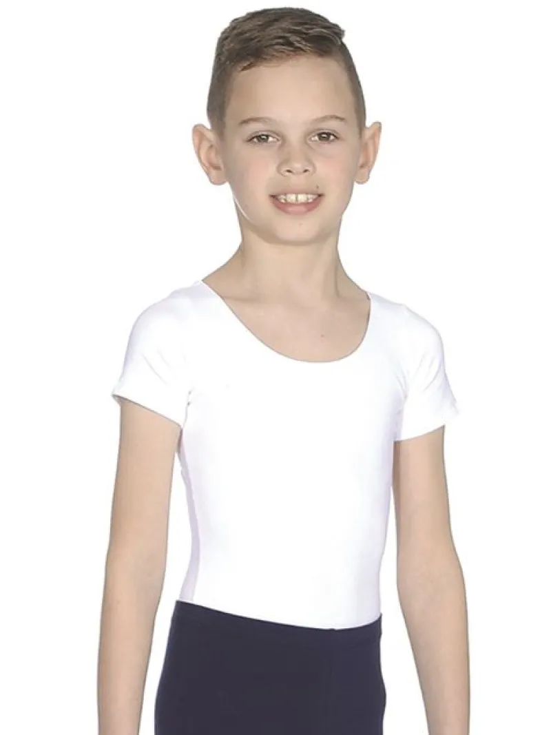 hvid_body_med_kort_rme_ti_0.webp Dansebutikken Hvid body med kort ærme til ballet drenge>Børn Ballettøj Drenge
