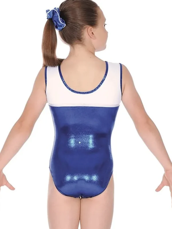 Dansebutikken Hvid/sølv/blå ærmeløs gymnastikdragt til piger> Dragter Piger