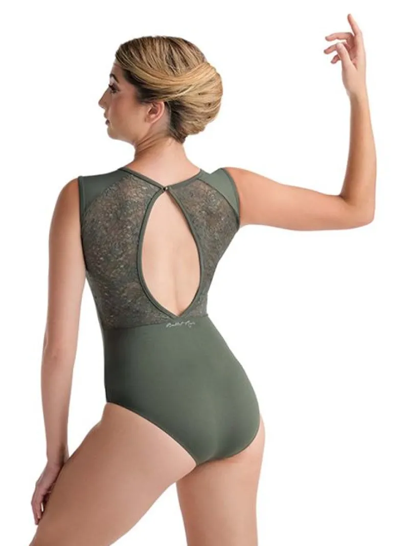 olivengrn_dragt_m_blonde__1.webp Dansebutikken Olivengrøn dragt m. blonde og flot ryg fra ballet Rosa>Dame Balletdragter Damer