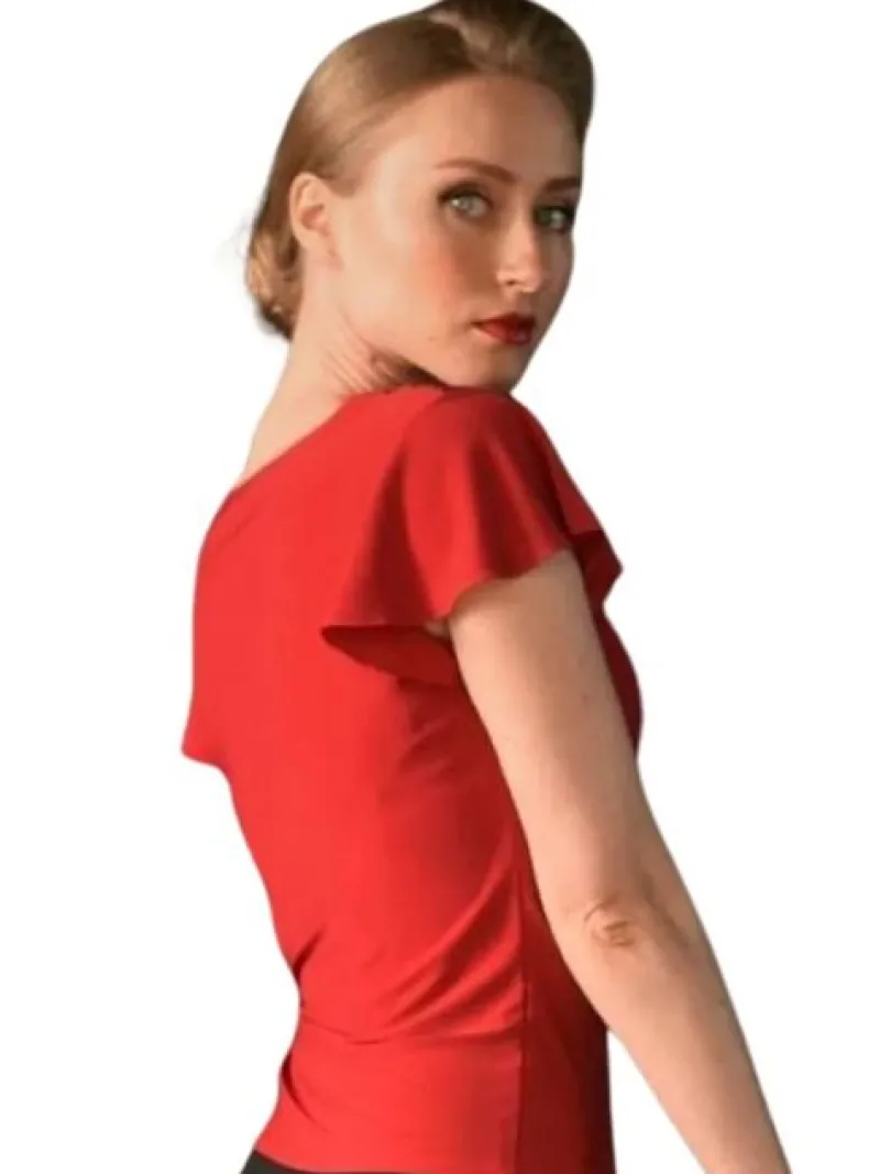 rd_bluse_med_butterfly_rm_2.webp Dansebutikken Rød bluse med butterfly ærmer fra Danceeverywear>Dame Danseoverdele Damer