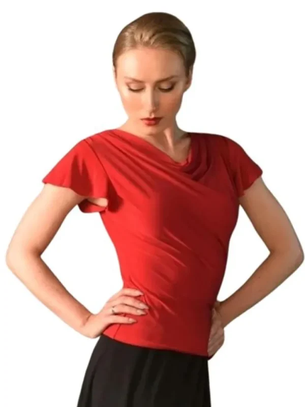 Dansebutikken Rød bluse med butterfly ærmer fra Danceeverywear>Dame Danseoverdele Damer