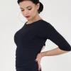 Dansebutikken Sort bluse med bådhals og 3/4 lange ærmer>Dame Danseoverdele Damer