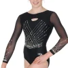 Dansebutikken Sort gymnastikdragt med mesh ærmer og sten piger The zone> Dragter Piger