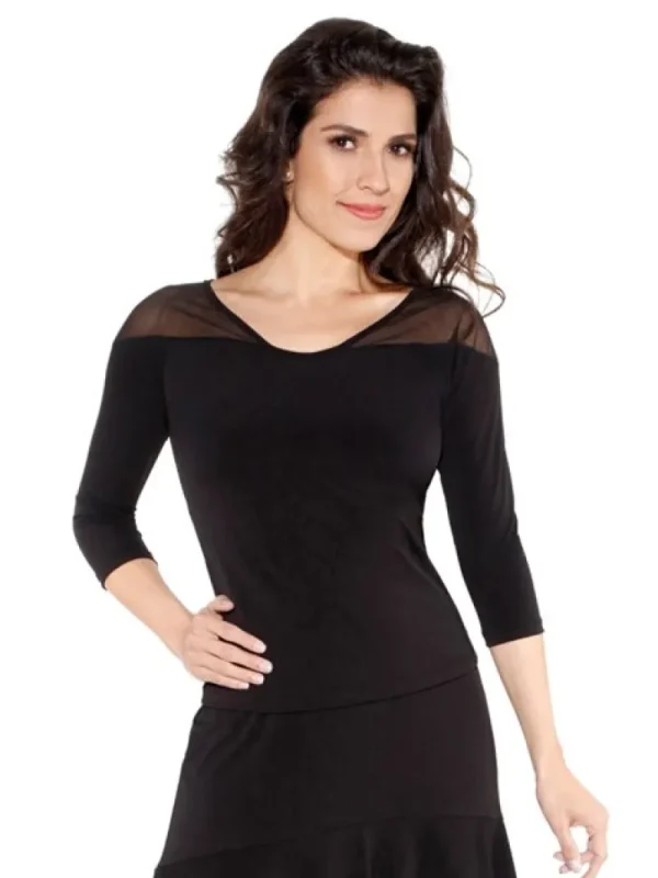 Dansebutikken Sort So Danca bluse med 3/4 ærme og chiffon>Dame Danseoverdele Damer