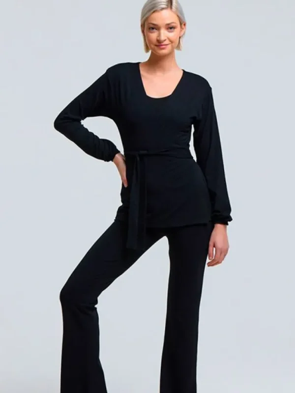 Dansebutikken Sort Tempsdanse lang Crossover bluse> Yogabluser